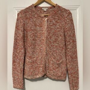 Garnet Hill Textured Orange and White Cardigan